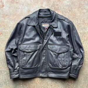 Perrone Aviation Apparel Mens Leather Flight Jacket Dark Gray Bomber USA Made L